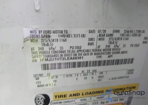 2020 Ford Expedition Xlt from USA, damaged, VIN 1FMJU1HT2LEA68381